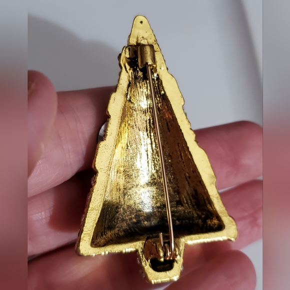 AMAZING Christmas tree brooch glass rhinestones marquis vintage style gold big - Picture 11 of 11